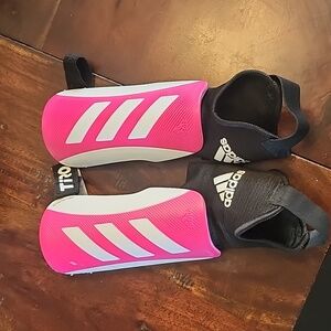 Pink and White Adidas Youth L Shine Guards